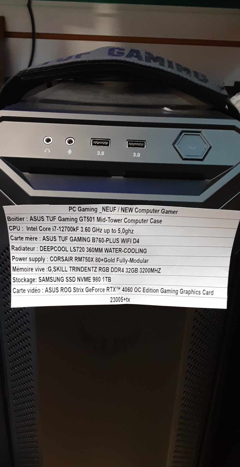 [NEUF] PC ASUS TUF GAMING i7-12700KF 32GB 1TB NVMe ASUS ROG RTX4060 OC