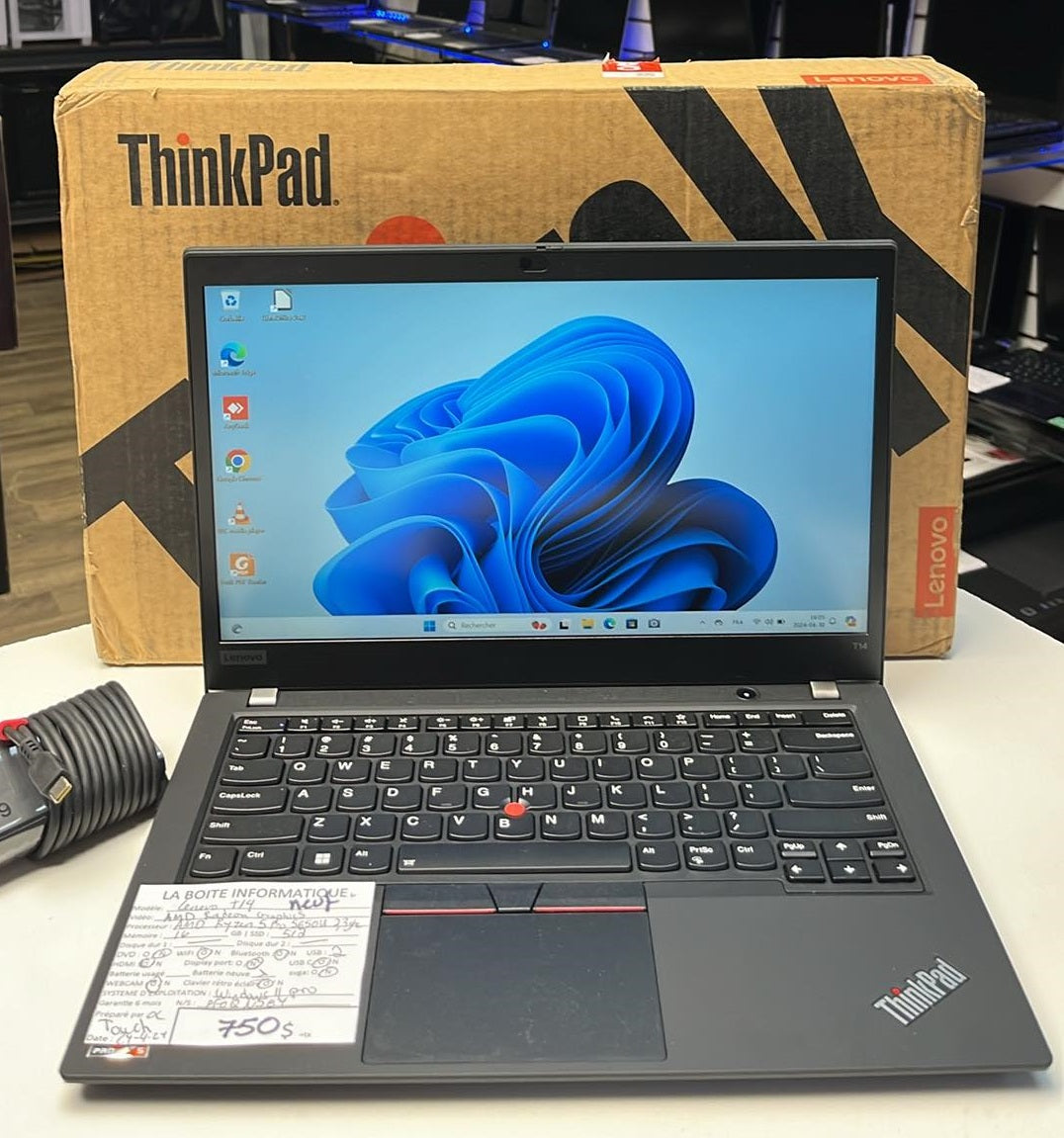 Laptop Lenovo ThinkPad T14 Touch Ryzen 5 Pro 5650U 2,3GHz 16Go SSD 512Go 14po HDMI