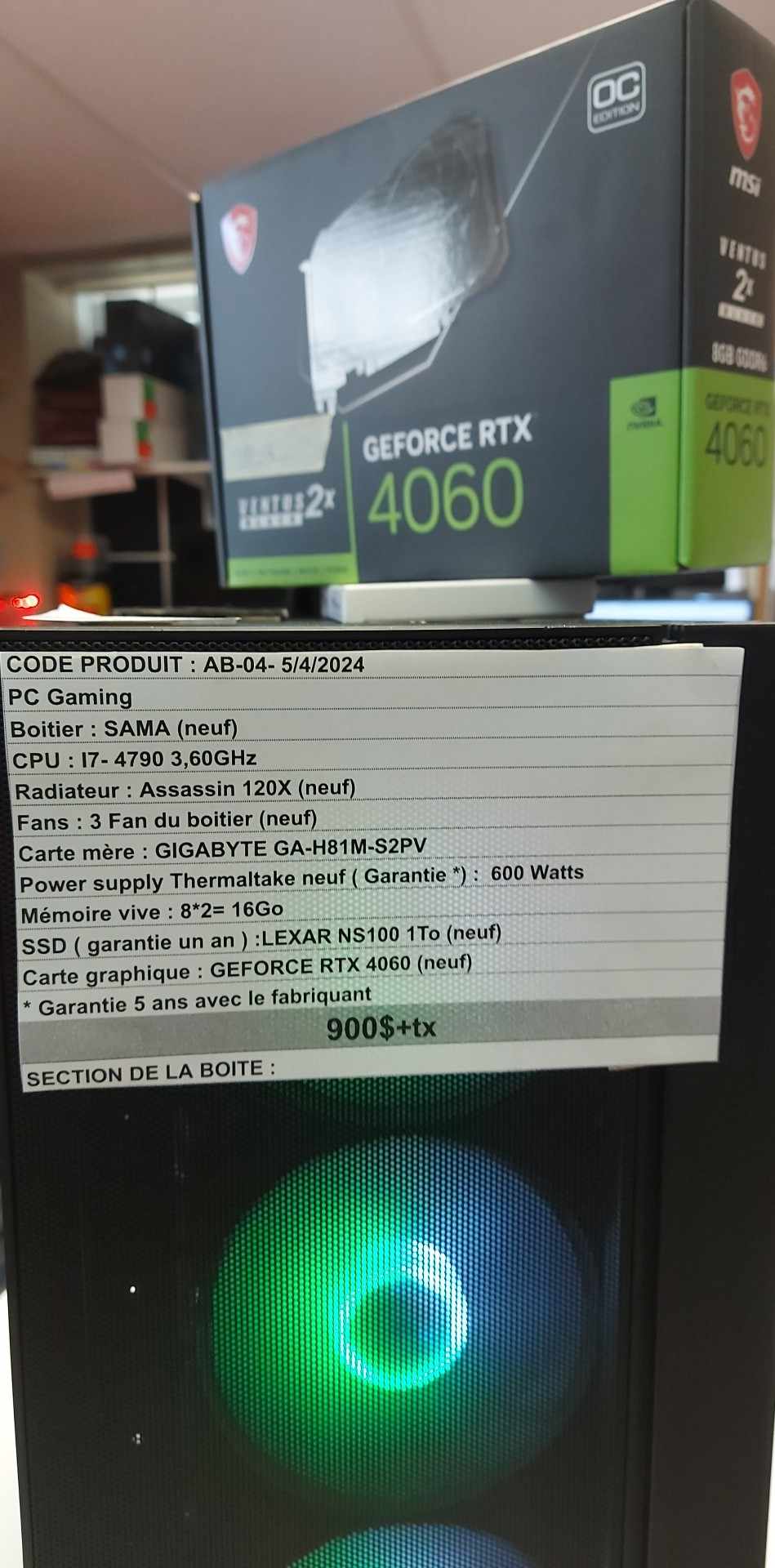PC GAMING i7-4790 3,60GHz NEW SSD 1TB 16GB RAM NEW RTX 4060